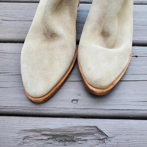 Free People Charm Camel Tan Suede Leather Pointed Toe Chunky Ankle Boots Booties - Picture 6 of 9